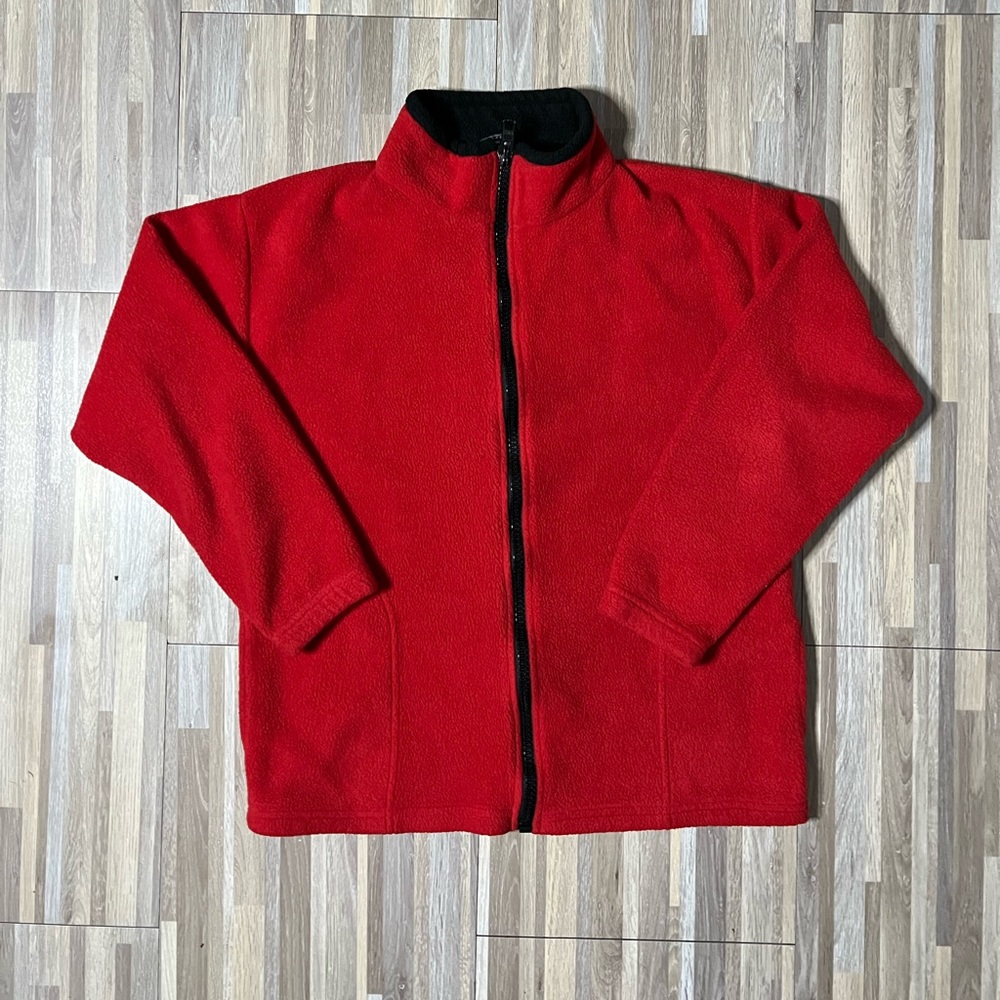 Vintage 90s Simple Essential Red Full Zip Fleece Jacket Made in USA Size Medium